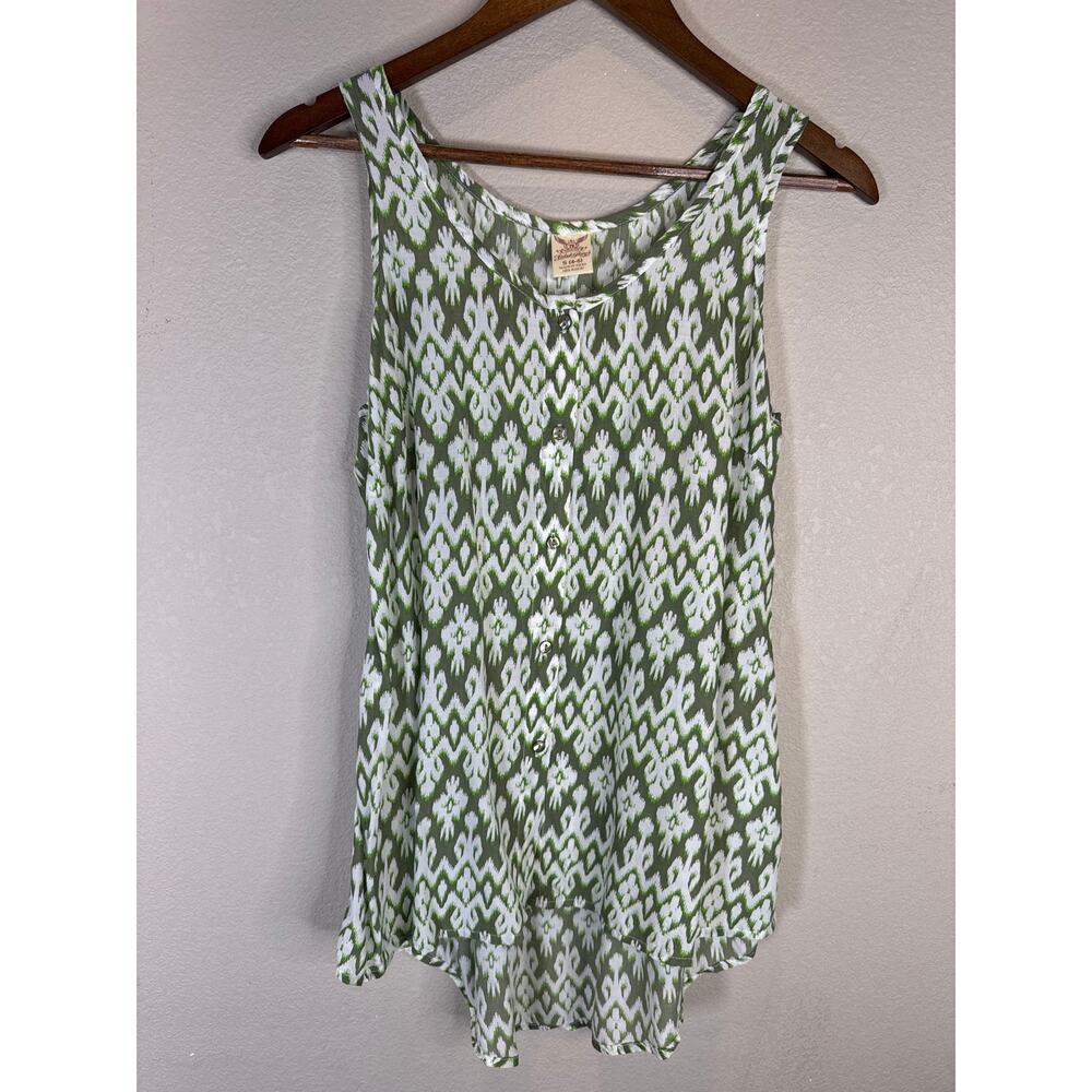 Faded Glory Green Henley button Front Tank Top Soft